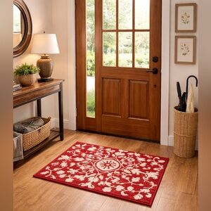 Dimensions Decorative Hand Hooked Accent Rug Red and White NWT